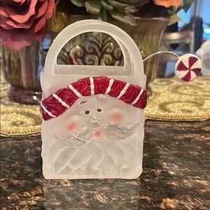 Frosted Santa Holiday Tea Light Candle Holder 3 1/2 x 5”